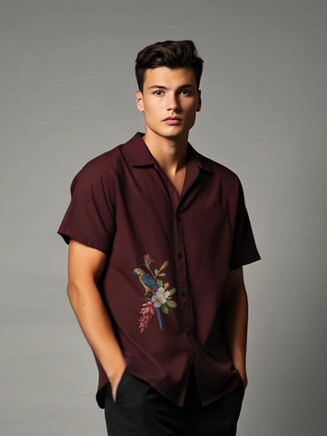 Burgundy Animal Printed Casual Designer Shirt For Men by HE SPOKE