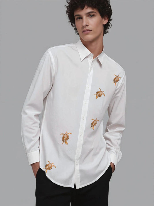 White Animal Printed Casual Designer Shirt For Men by HE SPOKE
