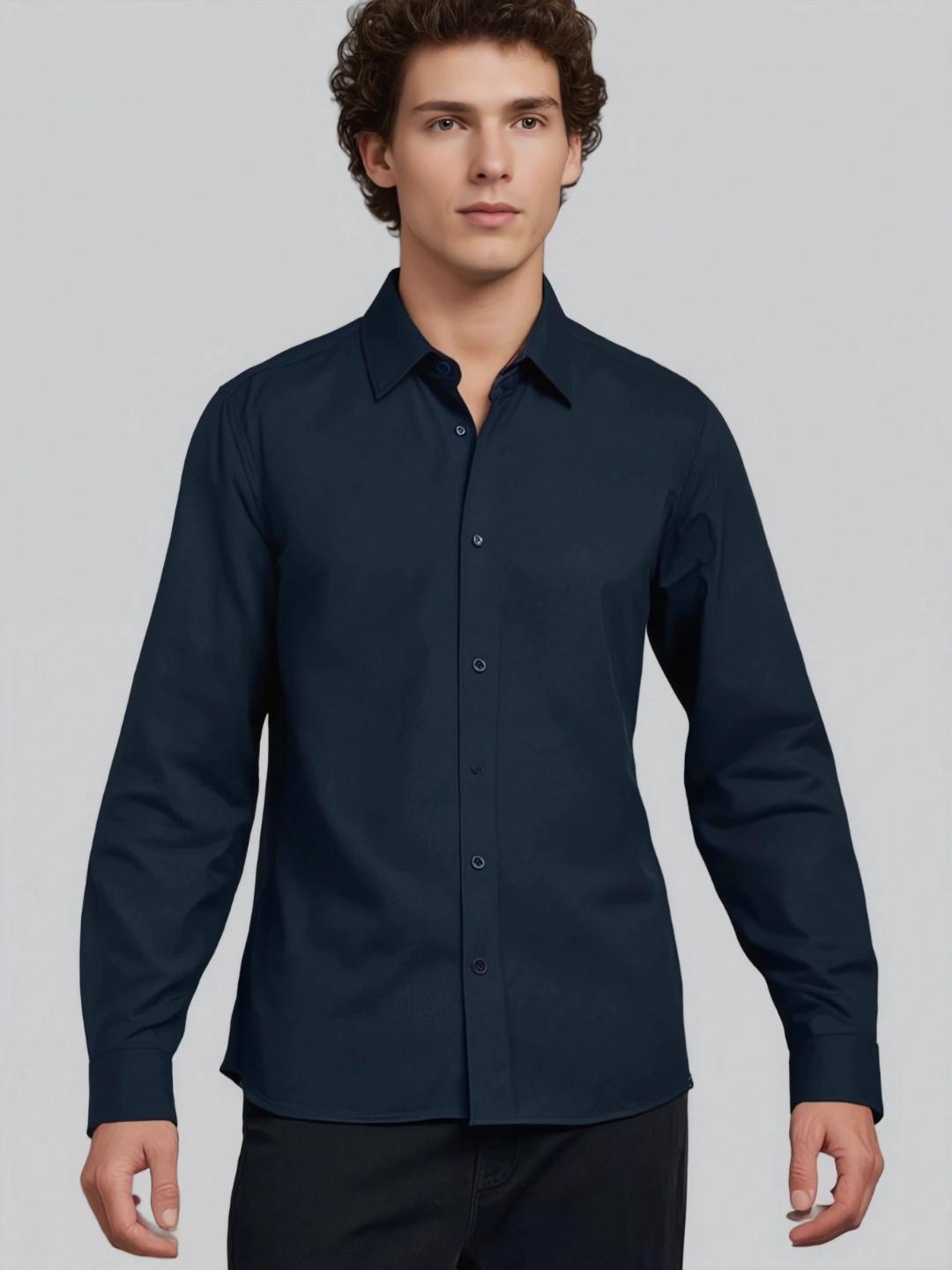 Navy Floral Printed Casual Designer Shirt For Men by HE SPOKE