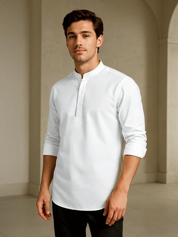 White Solid Daily Designer Kurta For Men by HE SPOKE