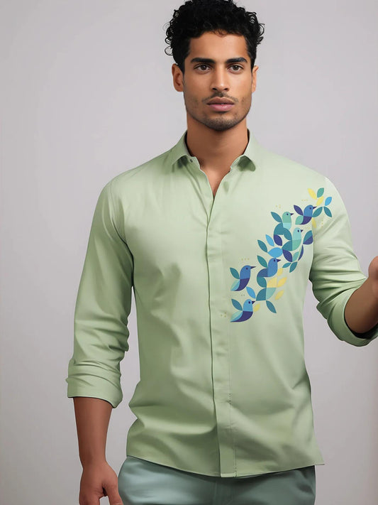 Green Printed Casual Designer Shirt For Men by HE SPOKE