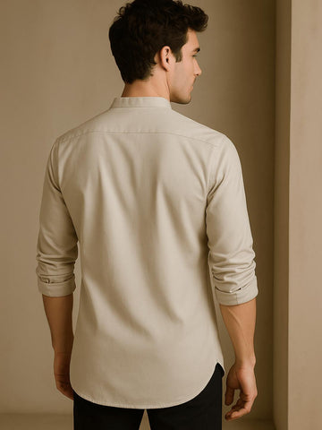 Cream Solid Daily Designer Kurta For Men by HE SPOKE