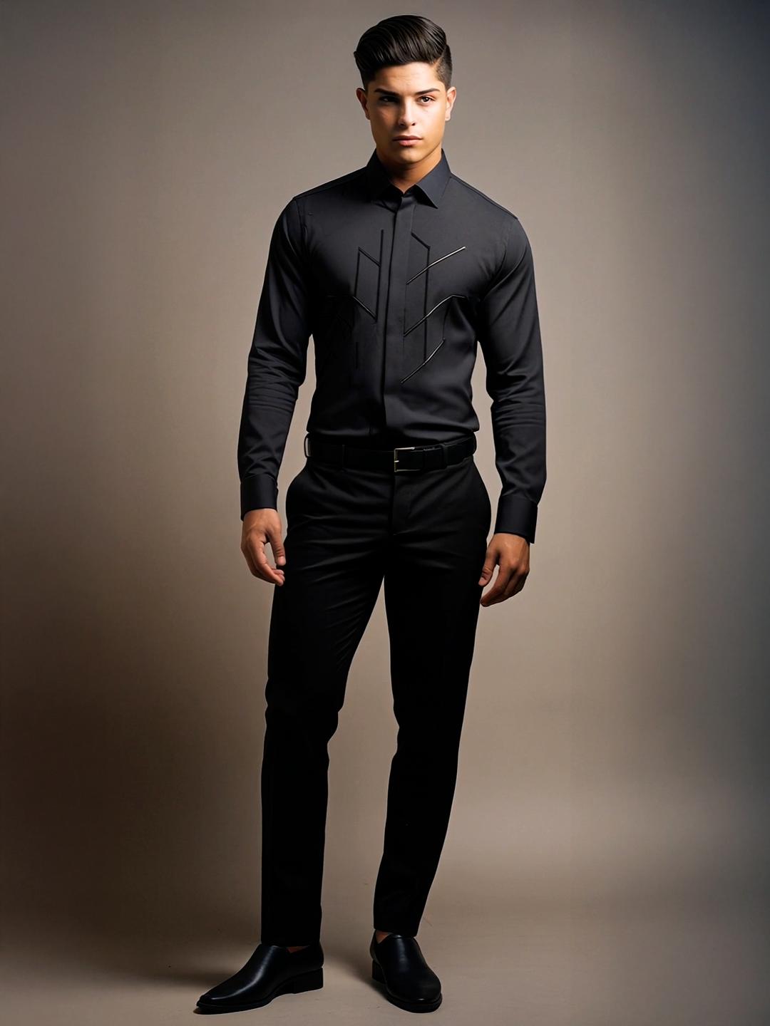 Black Geometric Embroidered Party Designer Shirt For Men by HE SPOKE