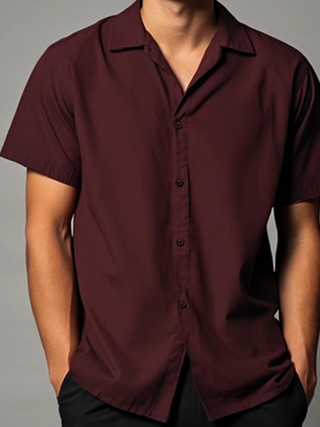 Burgundy Solid Casual Designer Shirt For Men by HE SPOKE
