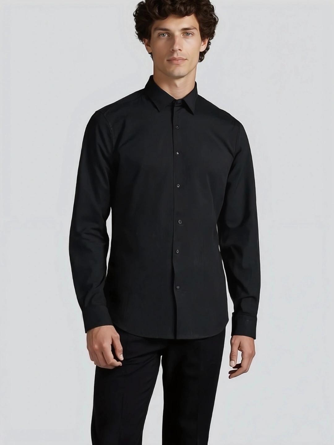 Black Solid Casual Designer Shirt For Men by HE SPOKE