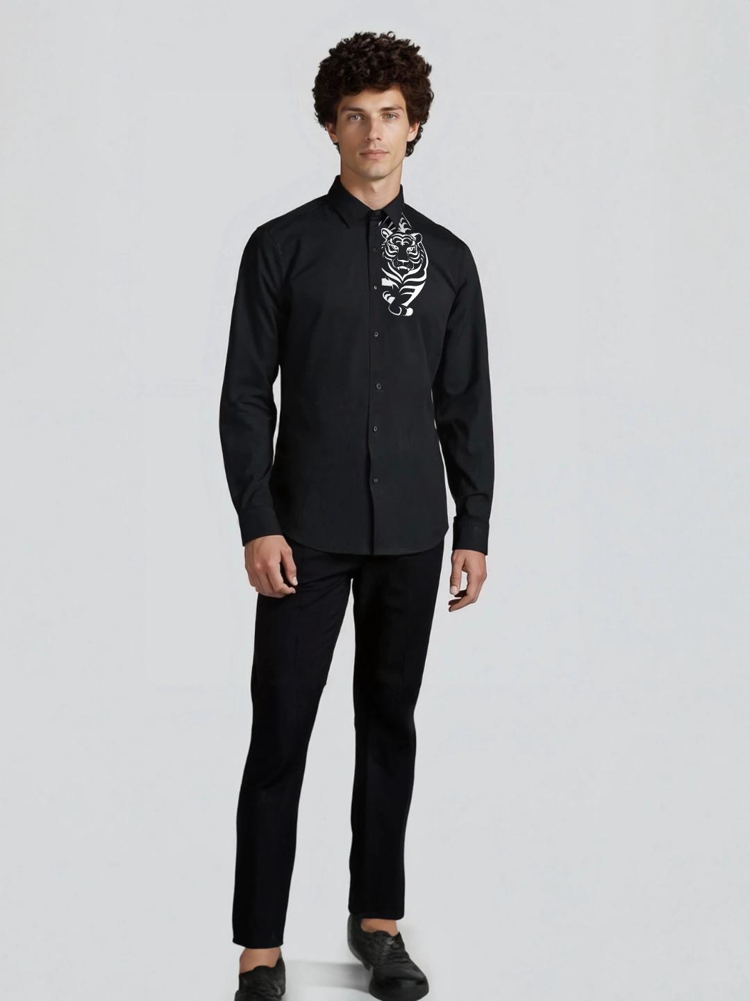 Black Animal Printed Casual Designer Shirt For Men by HE SPOKE