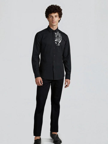 Black Animal Printed Casual Designer Shirt For Men by HE SPOKE