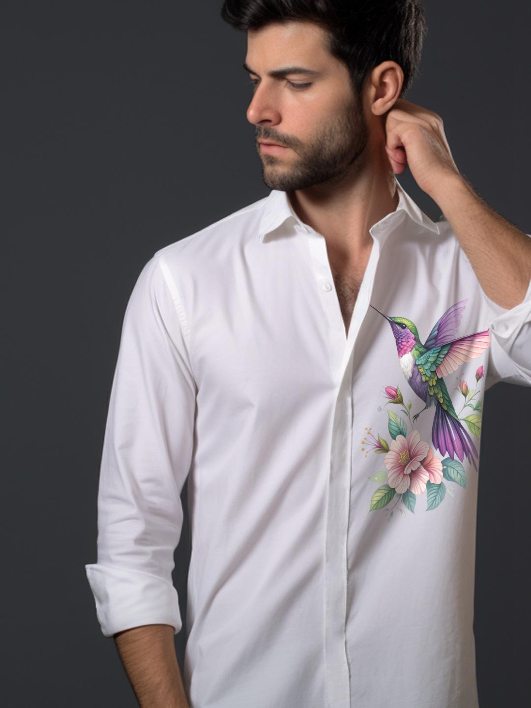 White Abstract Printed Casual Designer Shirt For Men by HE SPOKE