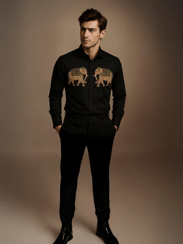 Black Animal Printed Party Designer Shirt For Men by HE SPOKE