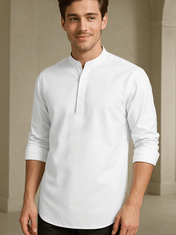 White Solid Daily Designer Kurta For Men by HE SPOKE