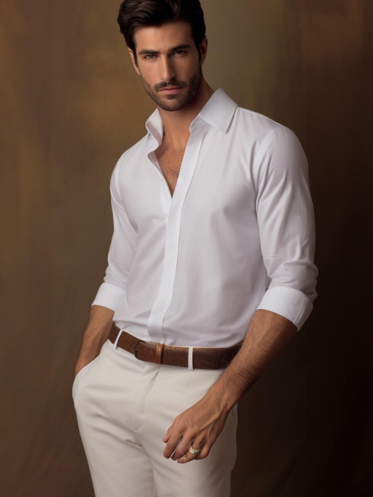White Solid Formal Designer Shirt For Men by HE SPOKE