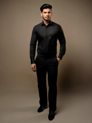 Black Geometric Embroidered Party Designer Shirt For Men by HE SPOKE