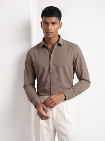 Solid Airy Non-Iron Mud Brown Shirt