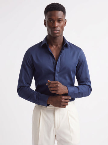 Men's Cotton Satin 2-Way Stretch Solid Party Shirt