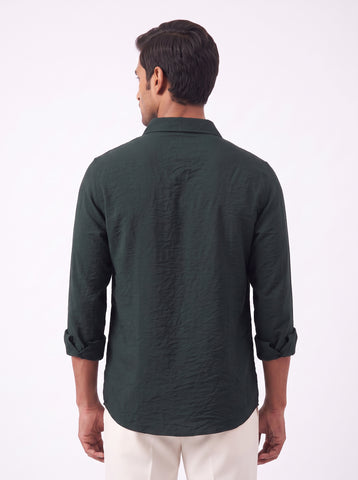 Solid Airy Crinkled Bottle Green Shirt
