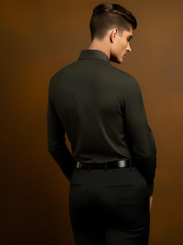 Embroidered Smart Casual Olive Shirt - HE SPOKE - For Men