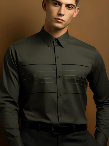 Embroidered Smart Casual Olive Shirt - HE SPOKE - For Men