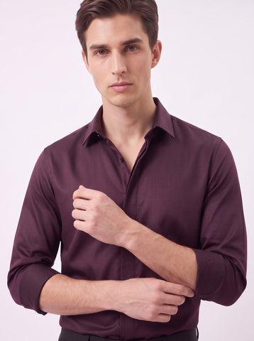 Solid Satin Stretch Mahogany Shirt