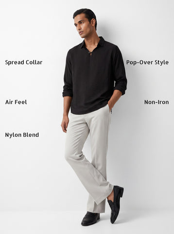 Solid Airy Crinkled Black Shirt