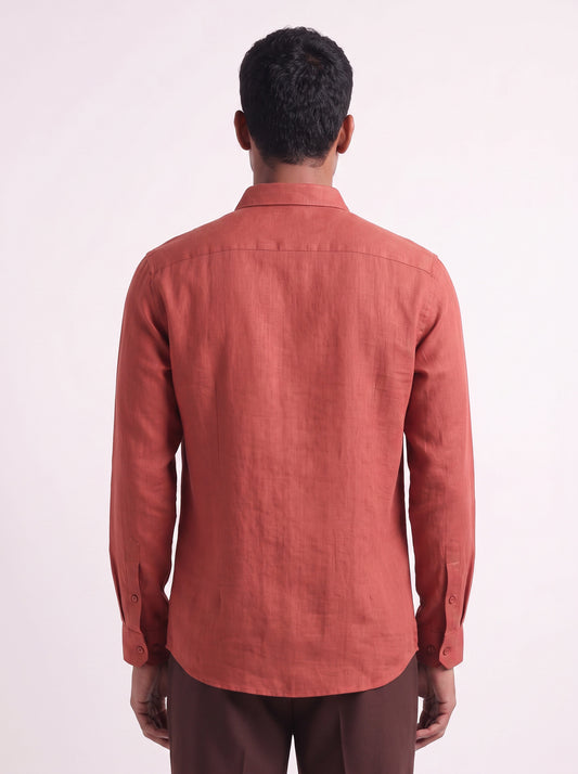 Men's BurntOrange Solid Breathable Perfume-Finish Shirt
