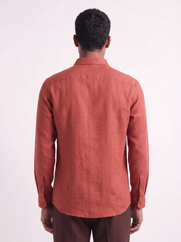 Solid Cotton Linen Look Burnt Orange Shirt
