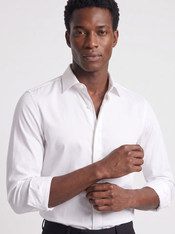Solid Satin Stretch White Shirt