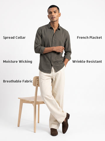 Solid Airy Non-Iron Olive Shirt