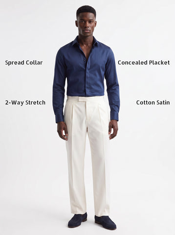 Men's Cotton Satin 2-Way Stretch Solid Party Shirt