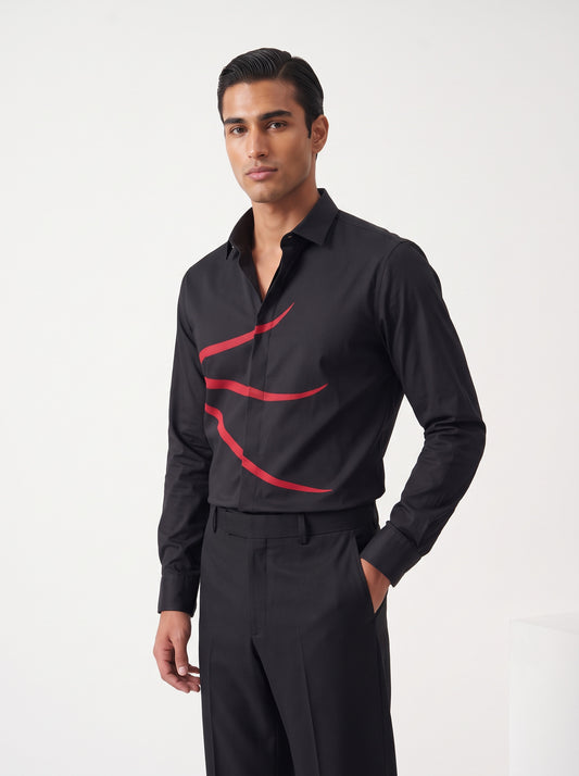 Printed Satin Stretch Black Shirt