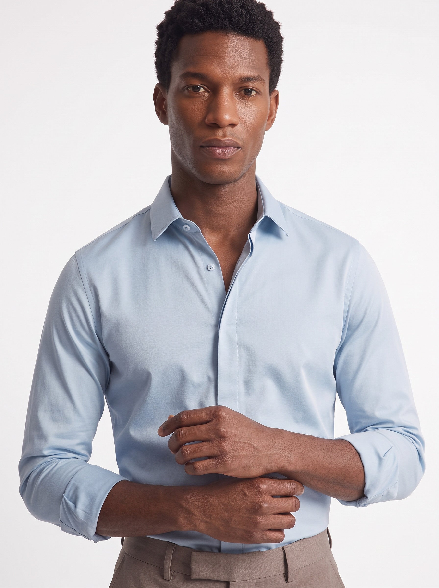 Blue Solid Formal Designer Shirt For Men by HE SPOKE
