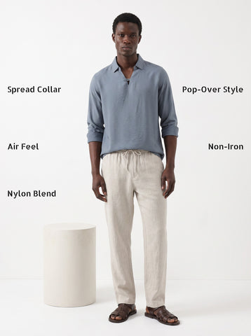 Solid Airy Crinkled Blue Shirt