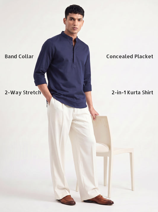 Men's Satin 2-Way Stretch Solid Ethnic Kurta