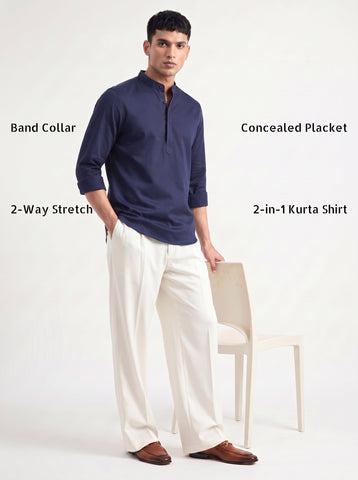Men's Satin 2-Way Stretch Solid Ethnic Kurta