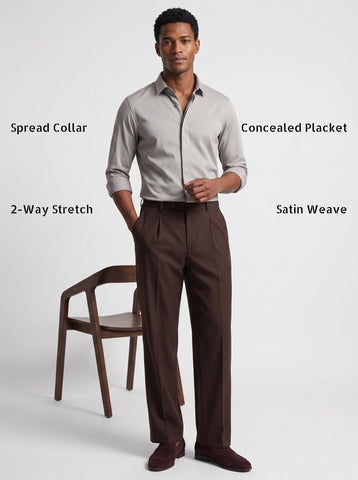 Men's Grey Solid PC Sateen Stretch Formal Shirt