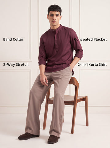 Men's Satin 2-Way Stretch Solid Ethnic Kurta