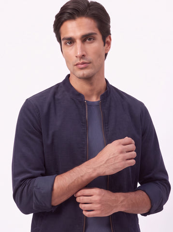 Solid Micro Corduroy Stretch Navy Shacket