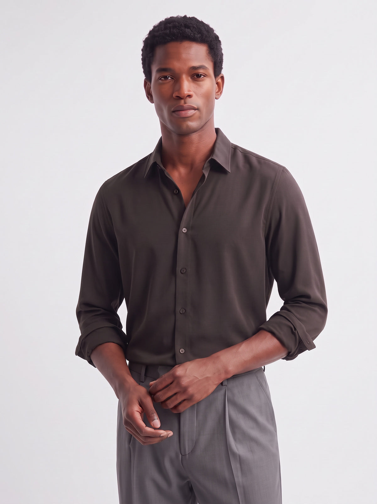 Solid Non-Iron Fluidic Coffee Shirt