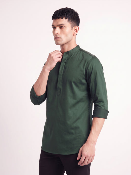 Men's Satin 2-Way Stretch Solid Ethnic Kurta