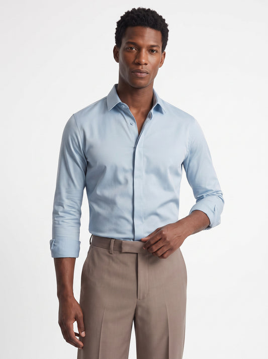 Blue Solid Formal Designer Shirt For Men by HE SPOKE