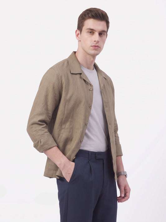 Men's MudBrown Breathable Linen Blend Shacket