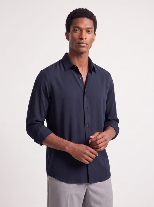 Men's Wrinkle Free 4-Way Stretch Solid Formal Shirt