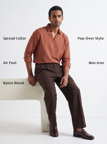 Solid Airy Crinkled Burnt Orange Shirt