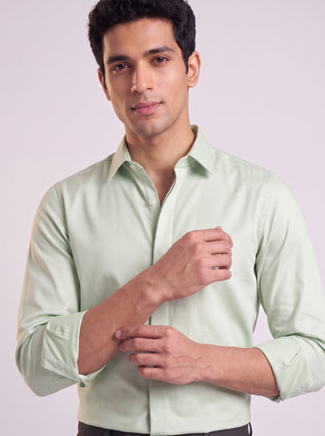 Solid Satin Stretch Pastel Green Shirt