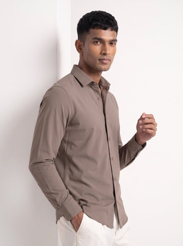 Solid Airy Non-Iron Mud Brown Shirt