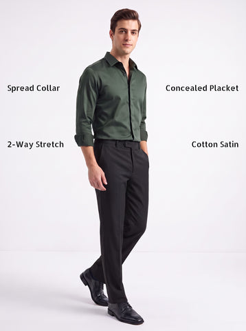 Solid Satin Stretch Forest Green Shirt