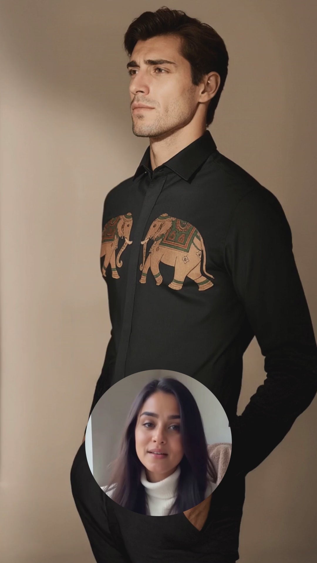 Black Animal Printed PC Sateen Stretch Party Shirt