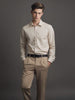 Cream Solid PC Sateen Stretch Formal Shirt