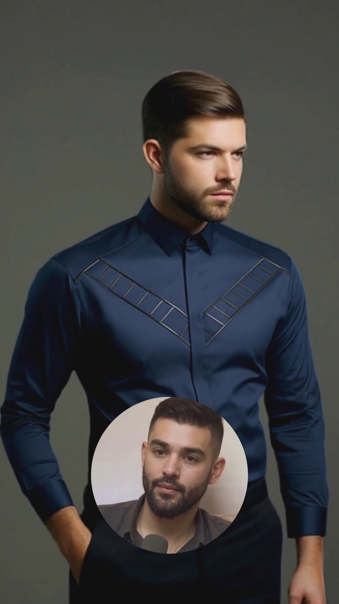 Navy Geometric Embroidered PC Sateen Stretch Party Shirt