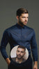 Navy Geometric Embroidered PC Sateen Stretch Party Shirt