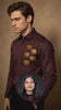 Burgundy Animal Embroidered PC Sateen Stretch Party Shirt